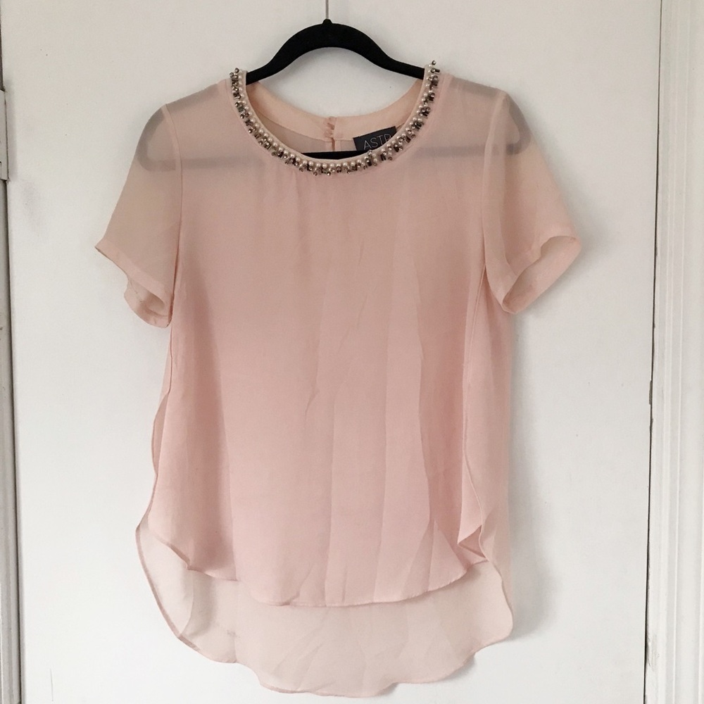 ASTR Sheer Top with Beaded Collar